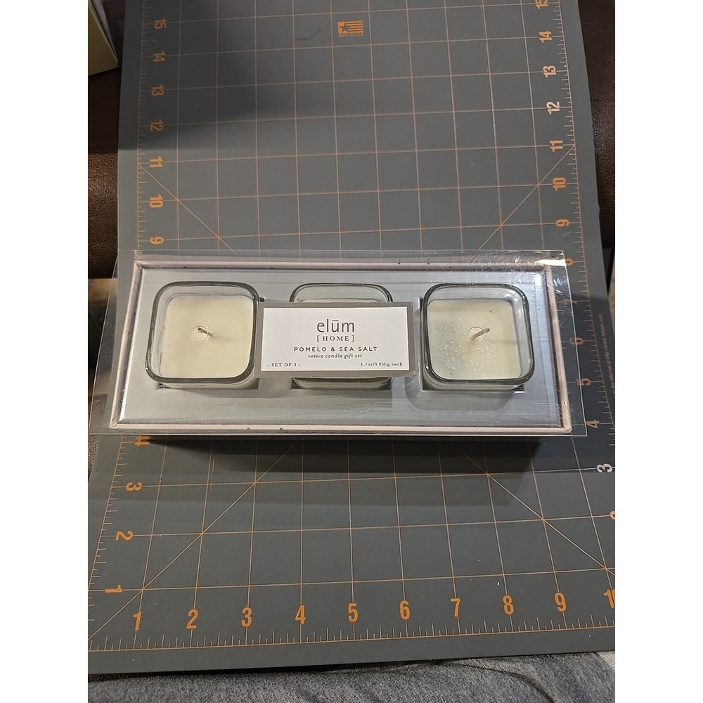 Elum Designs Home Pomelo & Sea Salt Votive Candle Gift Set Of 3 New Piluma LLC